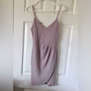 Lulus Metallic Blush Pink Dress Featuring metallic Spaghetti Straps, Wrap Tulip